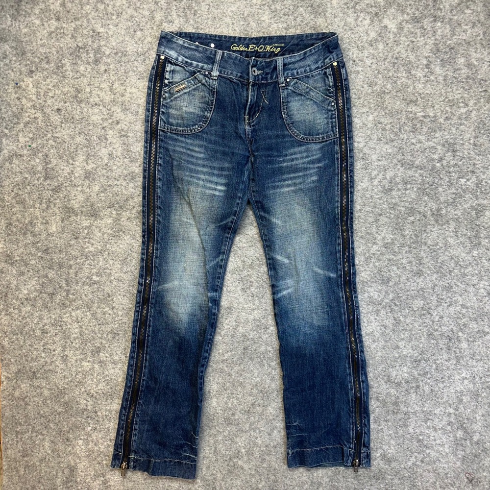 Jeanstar‎ Golden E+Q King Jeans Womens 29 Side Zip Straight Distressed Y2K